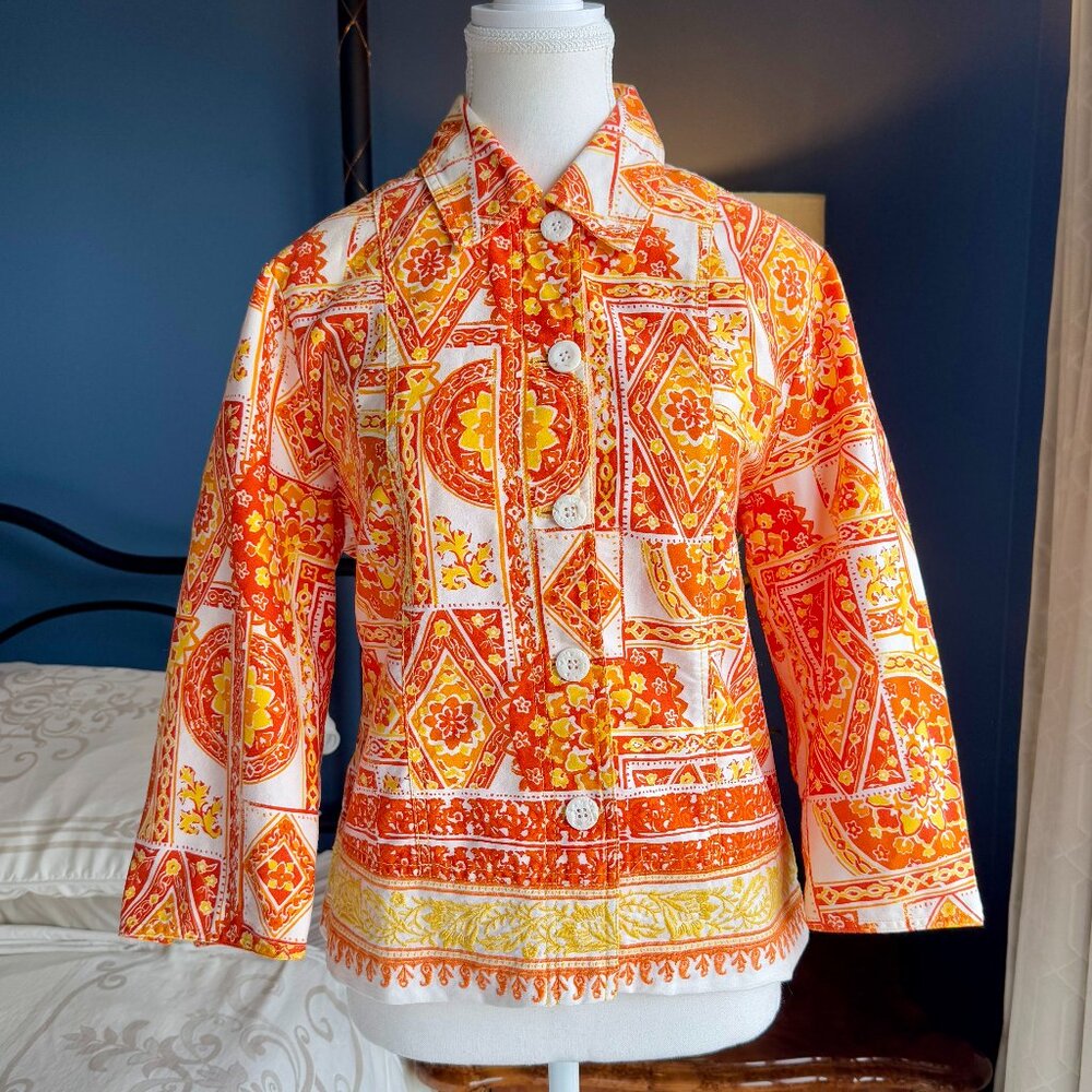 Coldwater Creek Citrus Colours Tile Mosaic Print Blazer Light Jacket